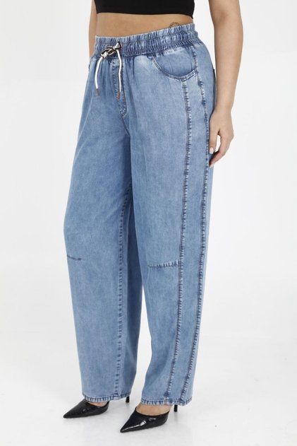 Plus Size High Waist Elastic Waist Lace-Up Tencel Fabric Loose Cut Women's Pants