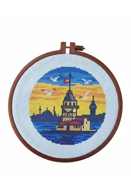 Cross Stitch Starter Kit, Printed Etamin Kit - Maiden's Tower