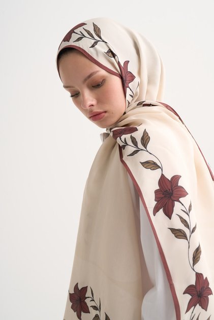 Rose Monogram Floral Shawl Beige