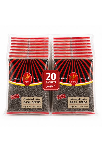 بذور الريحان | Basil Seeds 20 كيس × 15 جم | 20 Sachets × 15g الإجمالي 300 جم | Total Net Weight 300g