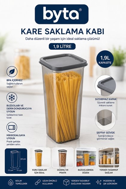 1.9 L Square Food Storage Container Bpa Free Food Storage Container with Lid Suitable for Pasta, Legumes, and Dry Foods