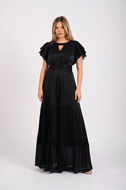Rochie lungă din voal plisat – Eleganță fluidă