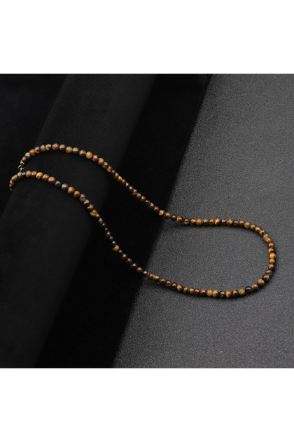 Tigereyes Unique 18Inch Choker Necklace Men Minimalist 4mm Natural Stone Collar Boyfriend Gift Hipho