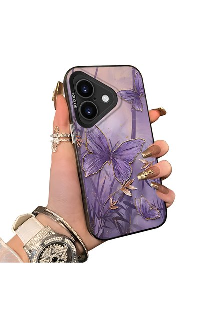 iPhone 16 Plus Compatible Silicone Edge Hard Back Case Couple Phone Case with Butterfly Pattern