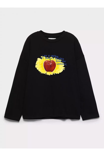 100% Cotton Oversize Fit Life Is Unfair Printed - Crew Neck Long Sleeve T-Shirt