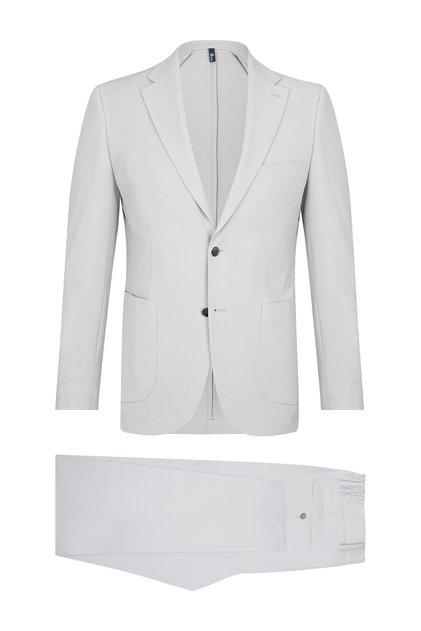 Gray Slim Fit Mono Collar Casual Suit
