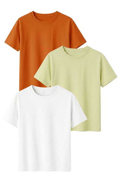 Women's 3-Pack Cotton Basic T-Shirt Short Sleeve Comfortable Fit Crew Neck Colorful Pack Orange Yellow White