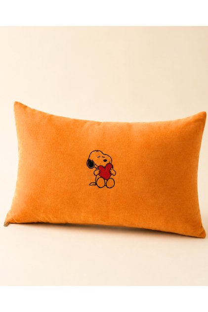 Cute Dog Holding a Heart Embroidered Soft Textured Cushion Cover | With Hidden Zipper