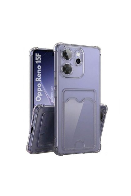 Oppo Reno 15F Compatible Card Holder Case Shock-Absorbing Corner Protection Wallet Silicone Cover Transparent