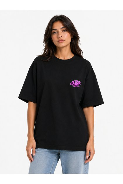 Unisex Women's Men's Synaworld Written Logo Front Printed Oversize Thick Fabric Relaxed Cut Cotton T-Shirt