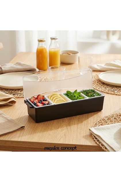4-Compartment Covered Serving and Presentation Container - Organizer for Breakfast, Snacks, and Appetizers - Suitable for Cafe & Restaurant Use