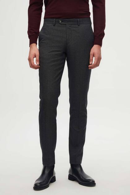 Slim Fit Antrasit Desenli Yünlü Kumaş Pantolon
