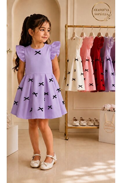 Ayasofya Girl's Pink Bow Detailed Stylish Dress