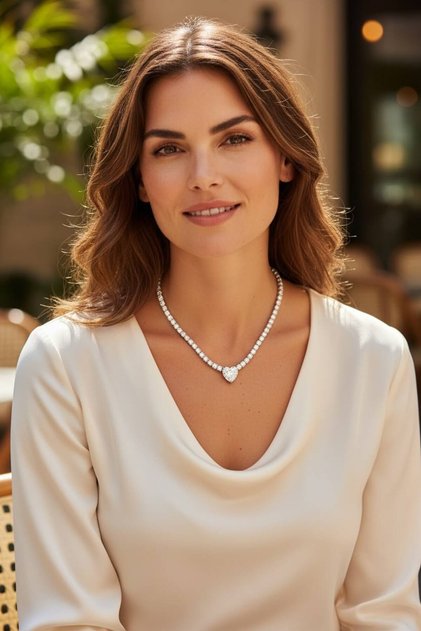 Brand Women's Heart-Cut Crystal Stone Tennis Necklace – Stylish and Sparkling Design