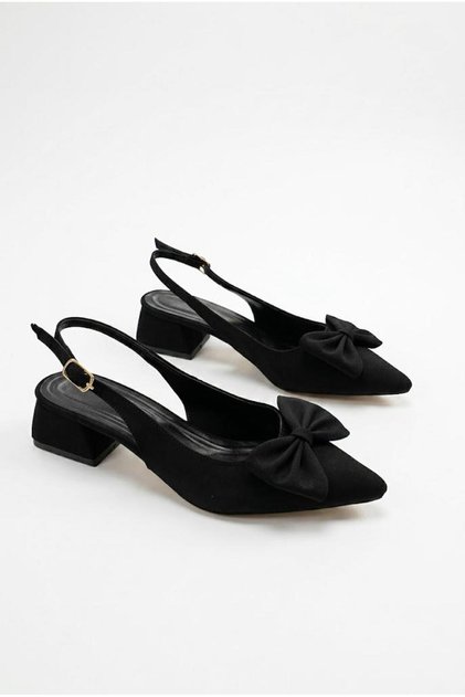 35150 Satin Bow Buckle Detailed 4 cm Heel Height Women's Shoes