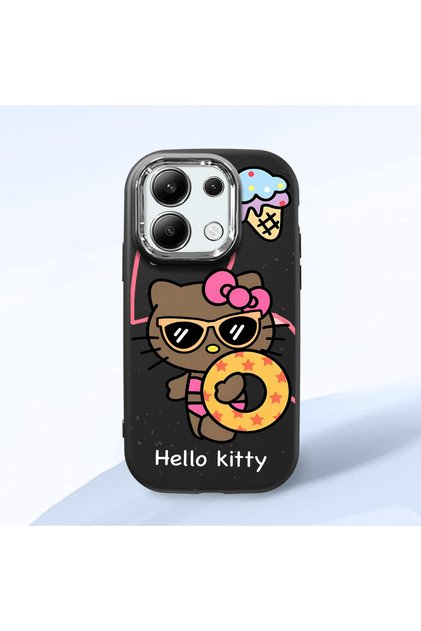 Redmi Note 13 4g Compatible Case with Camera Protector Black Silicone Couple Phone Case with Kitty Pattern