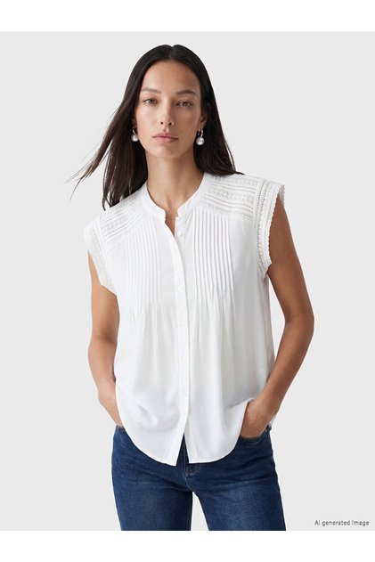 Notch Neck Lace Ruffled Blouse