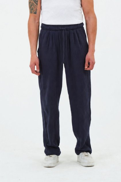 100% Cotton Summer Muslin Baggy Navy Blue Trousers up to 12XL