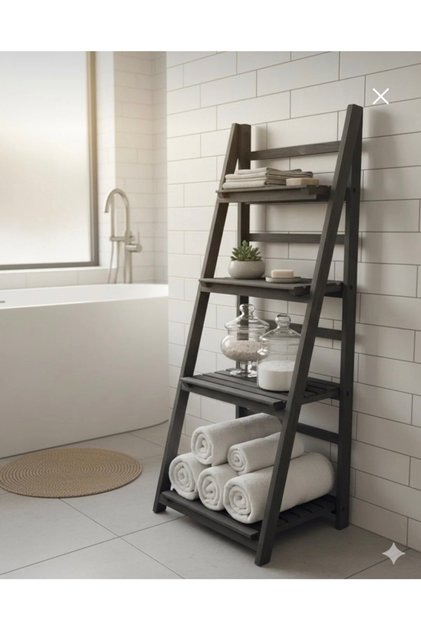 High-quality, foldable, 4-tier wooden shelf with a multi-level ladder design, black color, 45*112