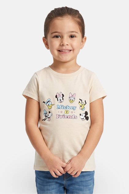 Kids Girl Mickey And Friends Short Sleeve Top, Beige