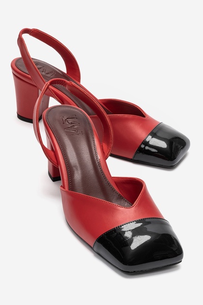 Maruelle Red Leather Black Patent Leather Women's Heeled Shoes