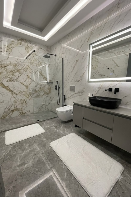 2'li Peluş Post Banyo Halısı Klozet Takımı Kaymaz Taban Yıkanabilir Banyo Paspası