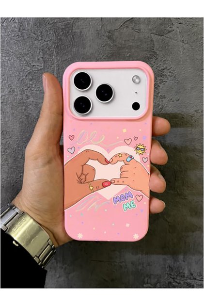 iPhone 17 Pro Max Compatible Mother Baby Heart Design Pink Case