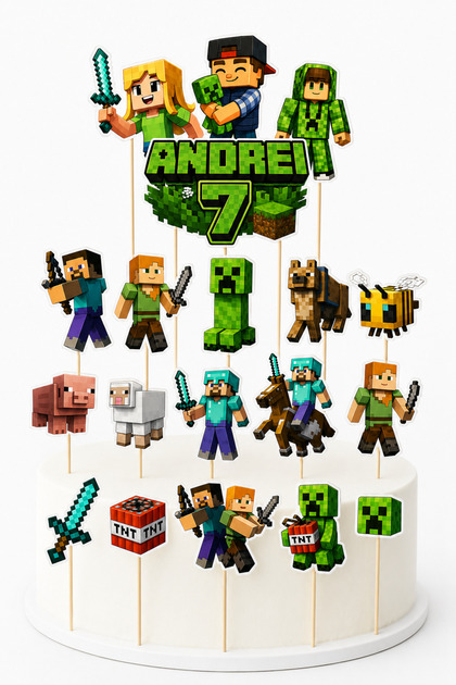 Topper Minecraft 2d plastificate set 20 bucăți (vă rog să citiți detaliile)