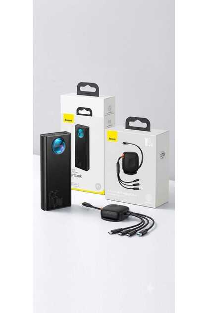 شاحن متنقل (Power Bank) بقوة 65 واط 30000امبير +سلك شحن 3 في 1 قابل للسحب (Desktop Organizer) بقوة 100 واط