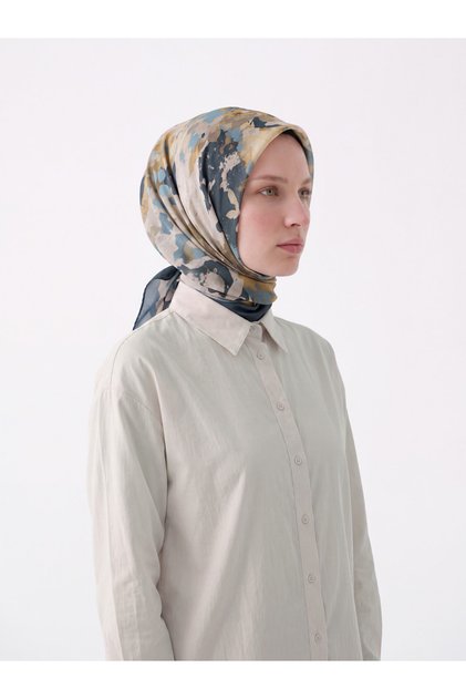 Single-Sided Scarf with Bud Leaf Pattern - Petrol Green