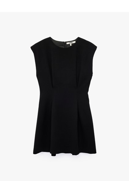 Crepe Fabric Sleeveless Crew Neck Pleated Mini Dress