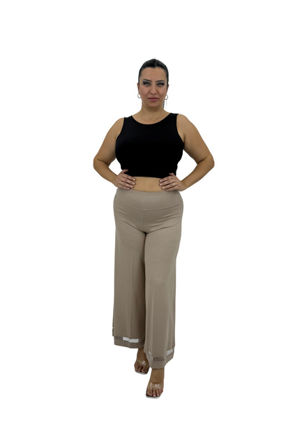 Plus Size Elastic Waist Lycra Tulle Detailed Wide Leg Slim Viscose Women's Leggings