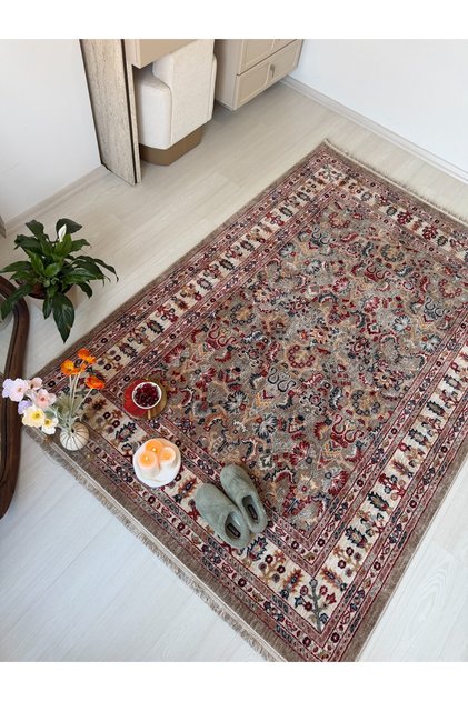 Alize Vintage Otantik Desen Salon Halısı – Saçaklı Dekoratif Bej Halı