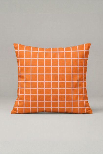 Orange and White Checkered Throw Pillow Cover 165 – Tangerine Grid Design 45X45 cm