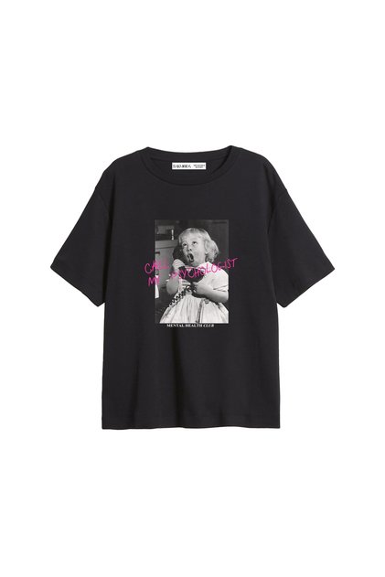 Call My Psychologist Printed Relaxed Fit Black Women's Tshirt
