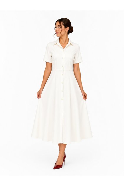 Ecru Pearl-Detained Midi Dress