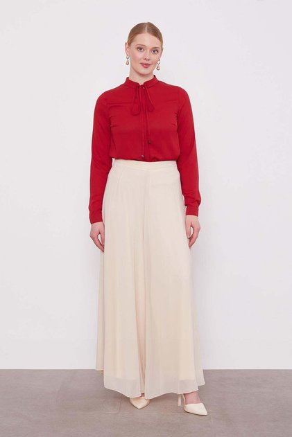 High Waist Chiffon Trousers Ecru