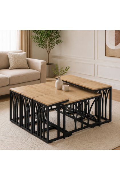 طقم شاي خشبي بتصميم عصري وقاعدة معدنية (1+6)