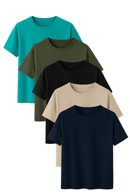Men's 5-Pack Cotton Basic T-Shirt Green Khaki Black Stone Navy Blue