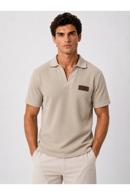 Men's Waffle Textured V-Neck T-Shirt 100% Cotton