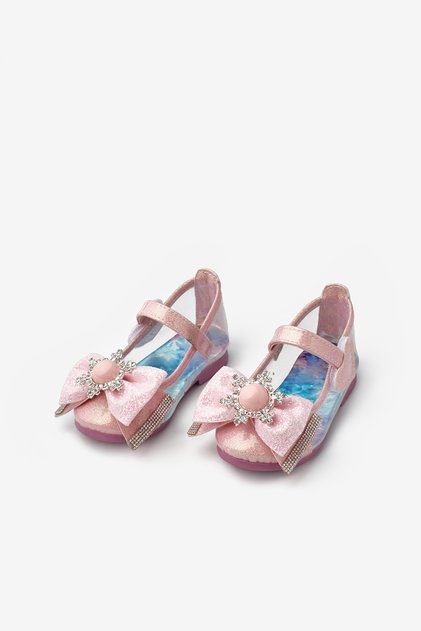 Pink Transparent Stone Bow Girls' Ballerina Shoes