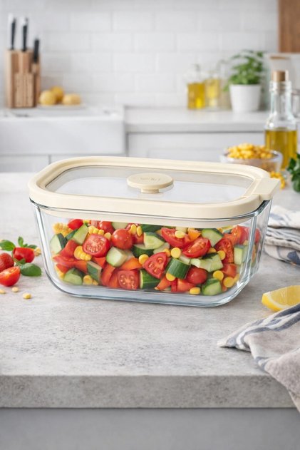 Mi̇en 800 ml Glass Storage Container with Cream Lid