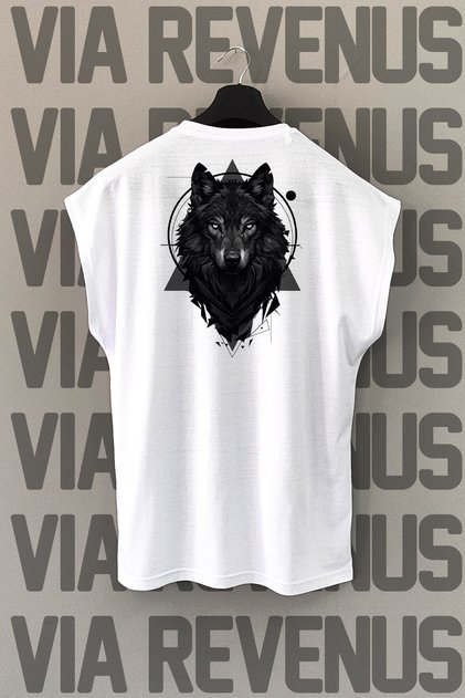 Black Wolf Back Printed Zero Sleeve Crew Neck Sports Tshirt