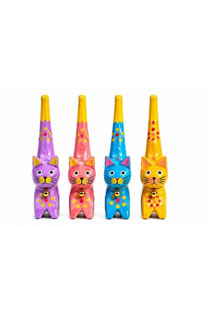 Colorful Wooden Cat Ring Holder Set of 4 Handmade Jewelry Stand Decorative Desktop Organizer