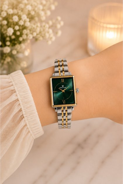 Women's Wristwatch Stylish Stainless Steel Band Green Dial 3 Atm Water Resistant