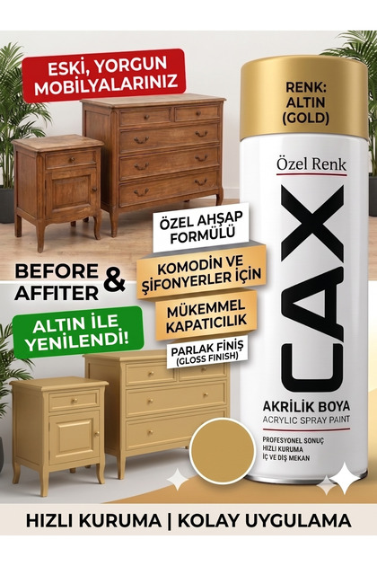 CAX Akrilik Sprey Boya 400ml - Mobilya Yenileme Boyası, Komodin & Şifonyer İçin Hızlı Kuruma
