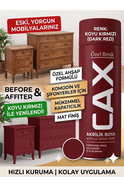 CAX Akrilik Sprey Boya 400ml - Mobilya Yenileme Boyası, Komodin & Şifonyer İçin Hızlı Kuruma