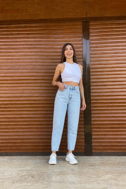 Julia Milano Ice Snow Washed Light Blue Women's Denim Trousers Daily Wear High Waist Mom Jeans (2026)