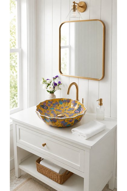 Bektaşi Model Golden Meadow Serisi El Yapımı Seramik Lavabo Özel Tasarım Tezgah Üstü Lavabo