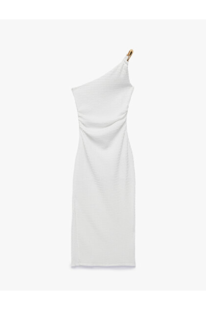 Bürümcük Stoffkleid mit asymmetrischem Kragen und Accessoires, One-Shoulder-Bodycon-Kleid